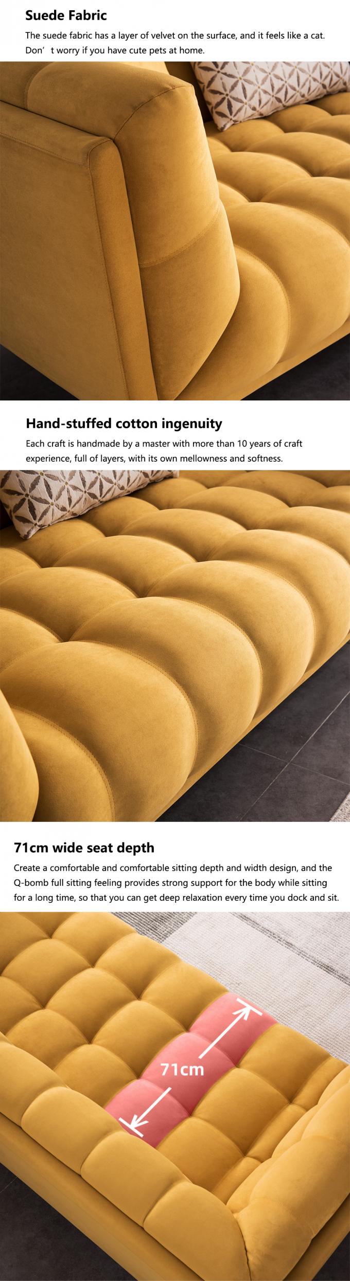 Τούφτο Τομεακό Loveseat Κοιμιστής Καναπέ κρεβάτι Τραβήξτε έξω Κίτρινο βελούδο 2
