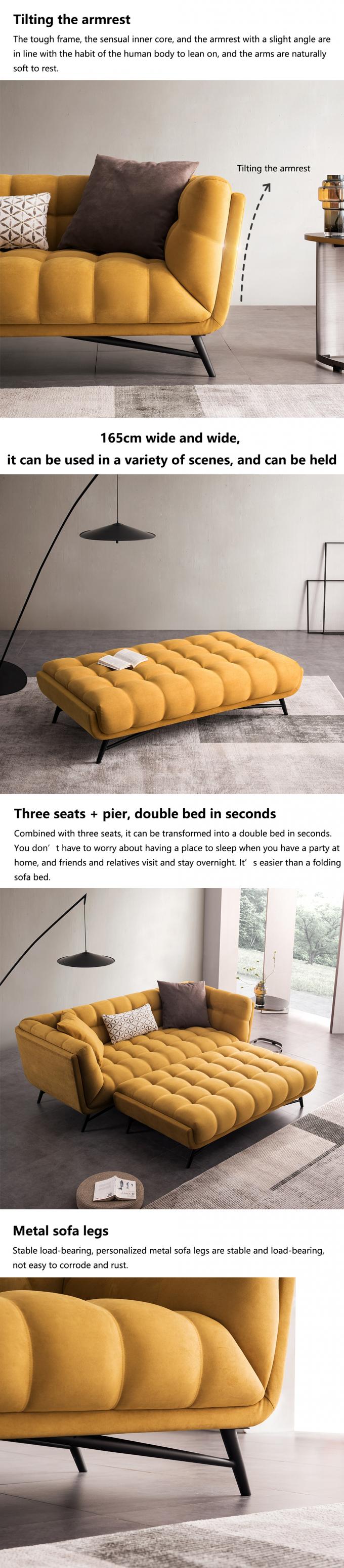 Τούφτο Τομεακό Loveseat Κοιμιστής Καναπέ κρεβάτι Τραβήξτε έξω Κίτρινο βελούδο 3