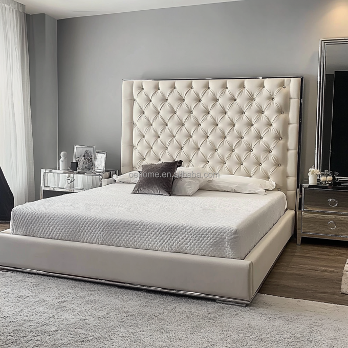 Γκρι ξύλινο σετ διπλού κρεβατιού Queen / King Size με καθρέφτινα κουμπιά εμπνευσμένο από τον Πρόεδρο και μοντέρνο σχεδιασμό 5