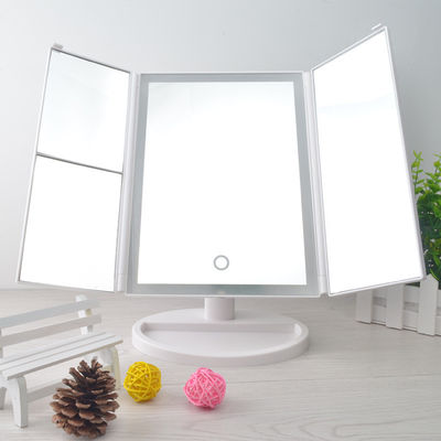 Εικονική οθόνη LED Τριπλό καθρέφτη μανίας 10x φωτισμένο αναδιπλούμενο ταξιδιωτικό καθρέφτη