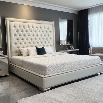 Γκρι ξύλινο σετ διπλού κρεβατιού Queen / King Size με καθρέφτινα κουμπιά εμπνευσμένο από τον Πρόεδρο και μοντέρνο σχεδιασμό